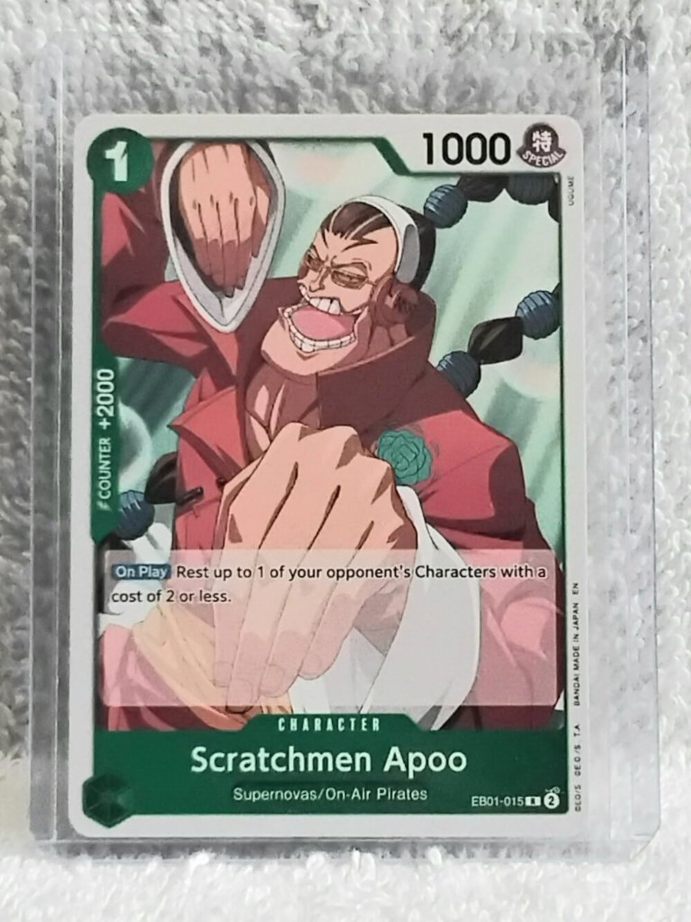 5/$20 Mint Rare One Piece Scrathmen Apoo Character Card EB01-015 by Bandai!!